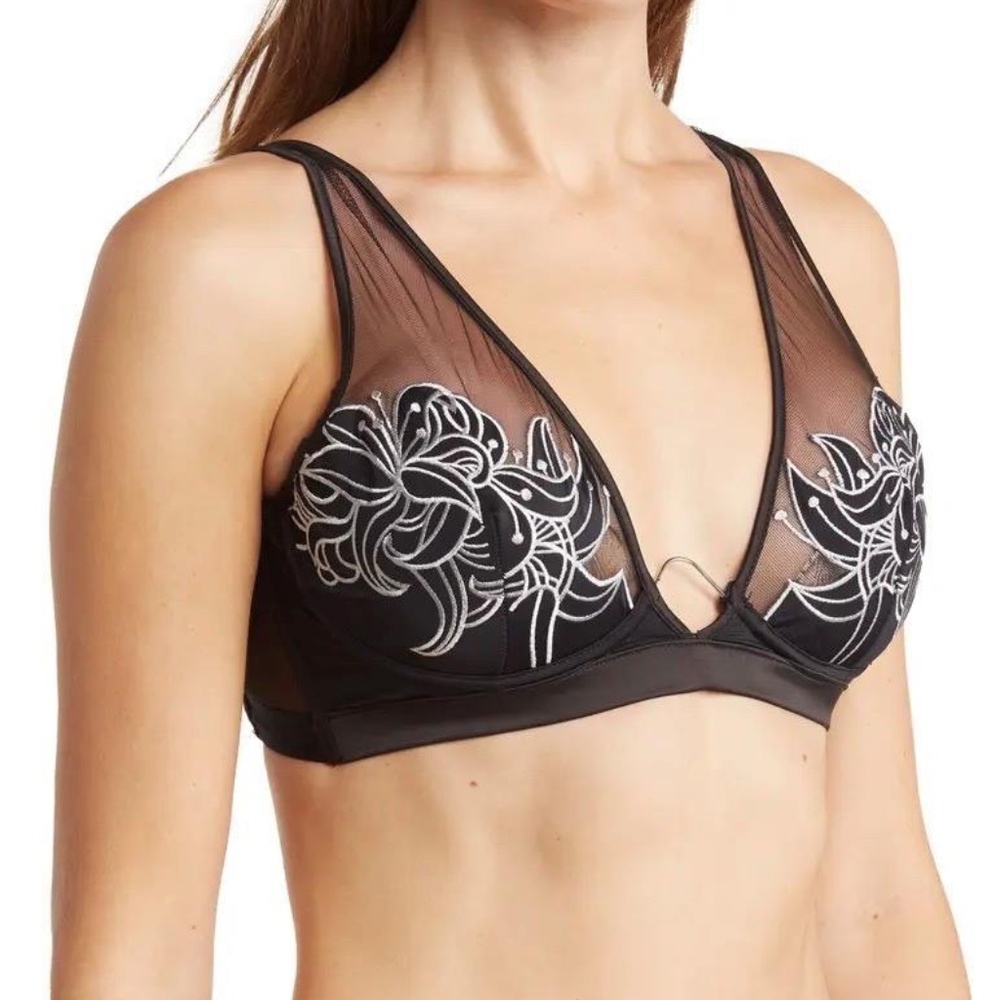 Thistle and Spire Sheer Embroidered Black Bra